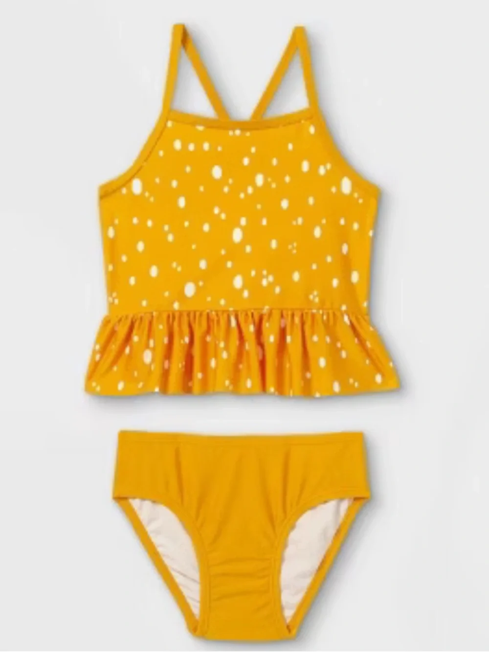 Cat & Jack Yellow Dot Ruffle Tankini Set